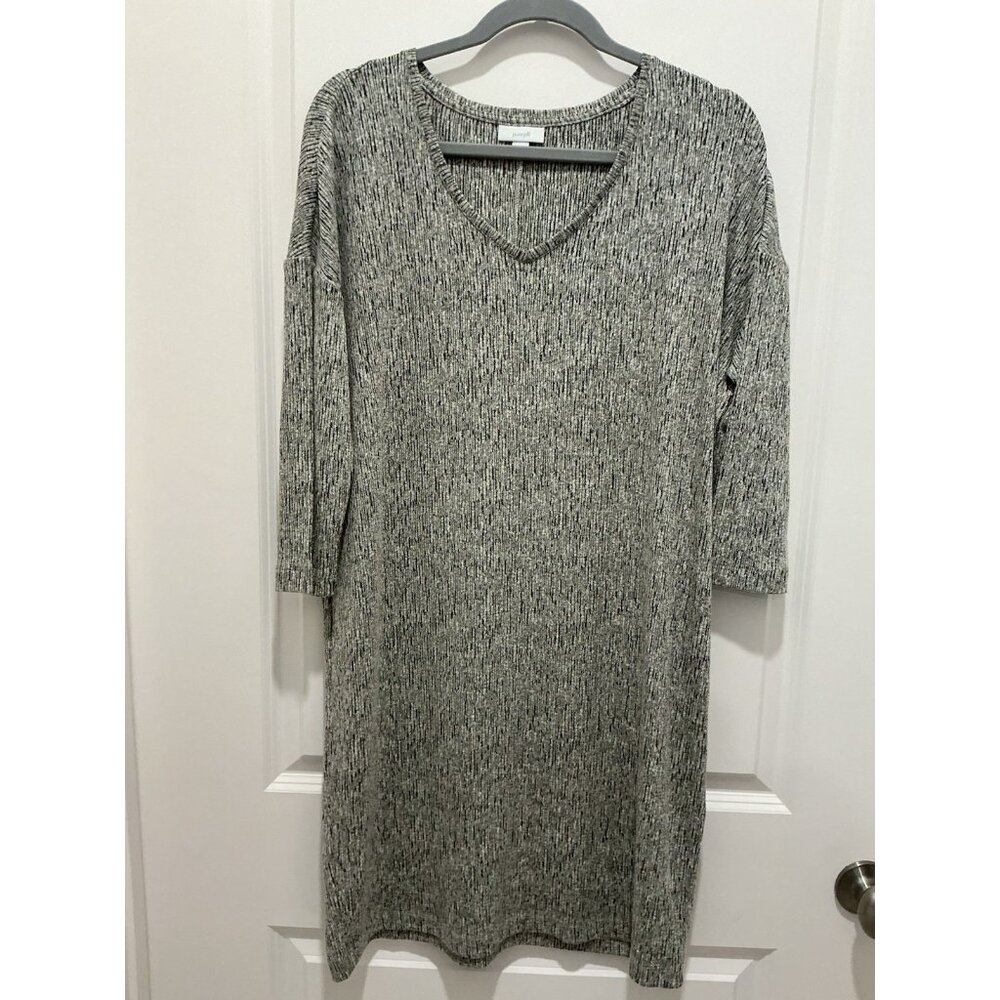Pure Jill Dress Size Medium Linen Blend Oversized Gray White VNeck 3/4 Sleeve